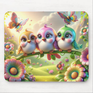Launisches Trio der Frühlingsliedvögel Mousepad
