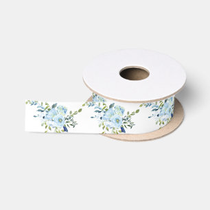 Launisches weißes blaues Aquarell-Blumenmuster Satinband