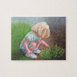 "Laura" Ölmalerei kleine Mädchen picken Blume