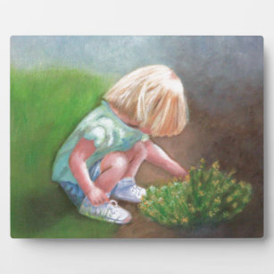 "Laura" Ölmalerei kleine Mädchen picken Blume Fotoplatte