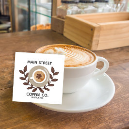 Laurel and Coffee Cup Small Business Quadratische Visitenkarte