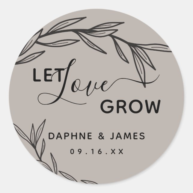 Laurel Blätter Ließ Liebe Grow Wedding Runder Aufkleber (Vorderseite)