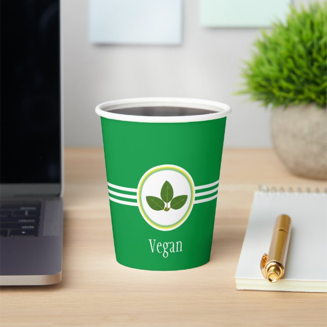 Laurel Blätter, Veganer Text und drei Streifen auf Pappbecher (InSitu)