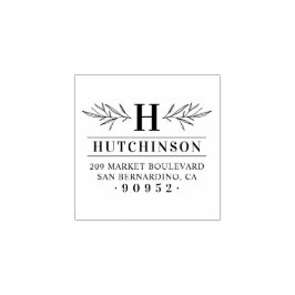 Laurel Branch Monogram Family Name Rücksendeadress Gummistempel