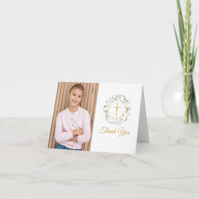 Laurel Garland First Heilige Kommunion Foto Danke (Vorderseite)