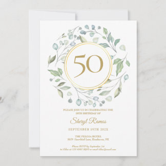 Laurel Garland Gold Monogram 50. Geburtstag Einladung