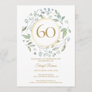 Laurel Garland Gold Monogram 60. Geburtstag Einladung
