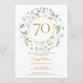 Laurel Garland Gold Monogram 70. Geburtstag Einladung