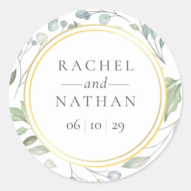 Laurel Garland Greenery Gold Geometric Wedding Runder Aufkleber (Vorderseite)