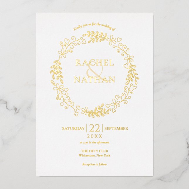 Laurel Garland Wedding Gold Folieneinladung (Vorderseite)