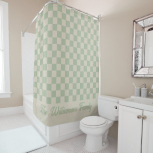 Laurel green Checkered Ästhetik Duschvorhang