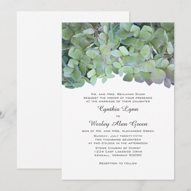 Laurel Green Hydrangea Hochzeit traditionelle Einl Einladung (Vorne/Hinten)