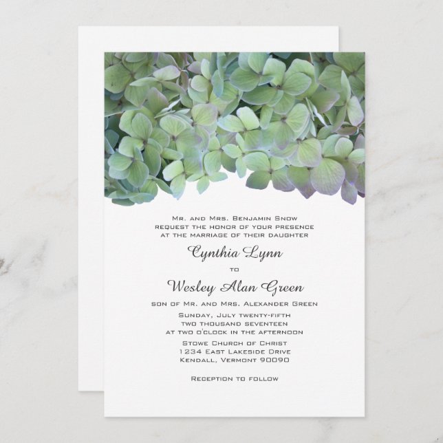 Laurel Green Hydrangea Mariages Invitations tradit (Devant / Derrière)