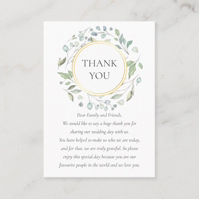 Laurel Greenery Garland Wedding Vielen Dank Platzkarte (Vorderseite)