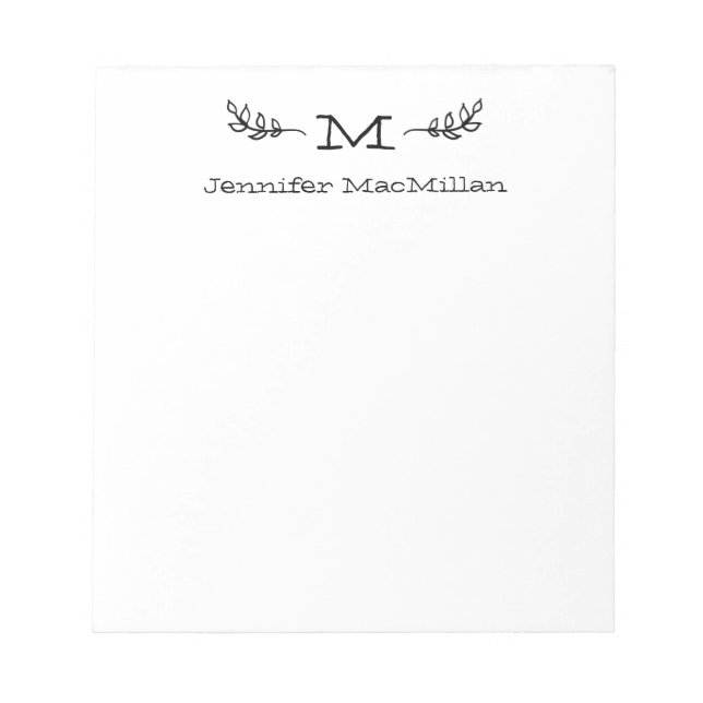 Laurel Initial Monogram Personalisiert White Notizblock (Vorderseite)