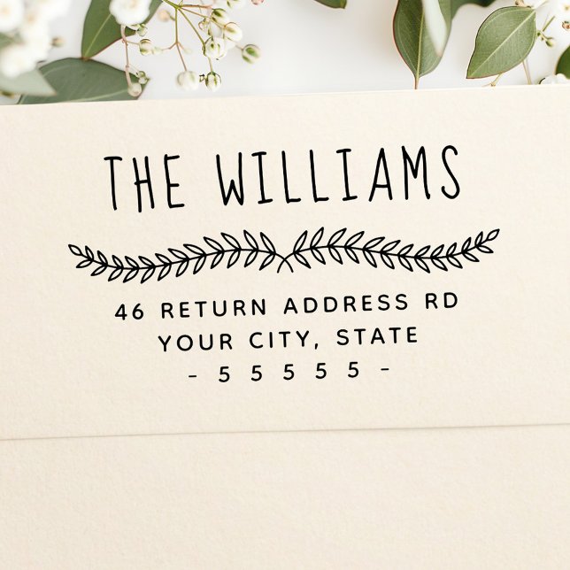 Laurel-Laurel-Whimsikname-Rücksendeadresse Permastempel (Laurel leaf whimsical name return address self-inking stamp)