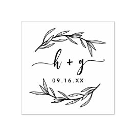 Laurel Leaf Couples Monogram Save the Date Gummistempel