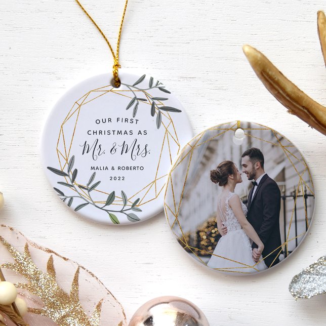 Laurel Leaf Erste Verheiratete Weihnachten Keramik Ornament (Von Creator hochgeladen)