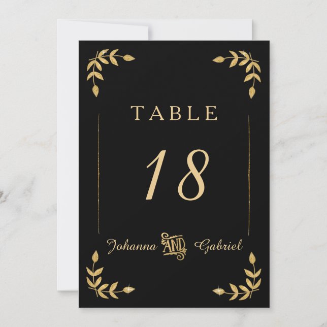 Laurel Leaf Typografie Black Gold Tischnummern (Vorderseite)
