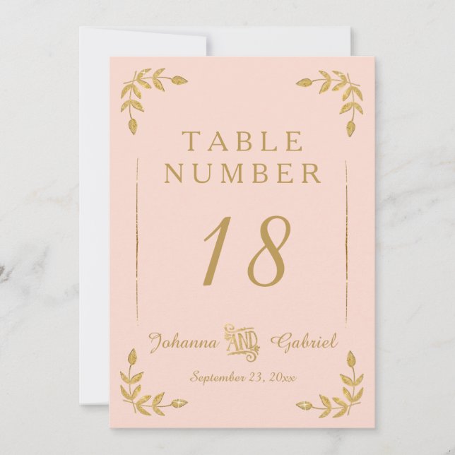 Laurel Leaf Typografie Blush Gold Tischnummern (Vorderseite)
