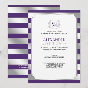 Laurel Mit Monogramm Lila und Silver Abschluss Einladung