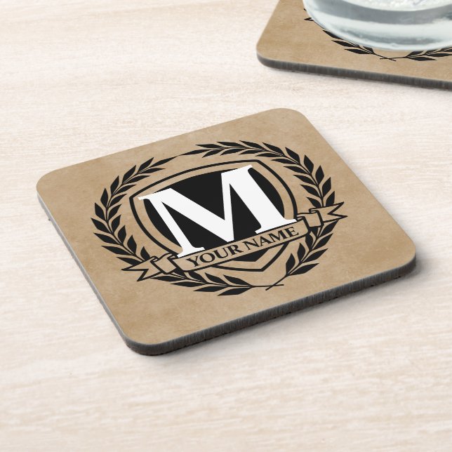 Laurel Monogram Design Beverage Coaster Getränkeuntersetzer (Linke Seite)