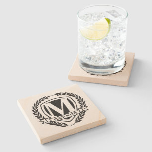 Laurel Monogram Design Stone Untersetzer