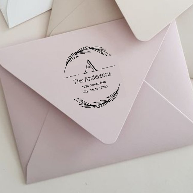 Laurel Monogram Familienname Rücksendeadresse Gummistempel (Von Creator hochgeladen)