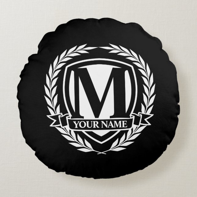 Laurel Monogramme Design Coussin rond (Devant)