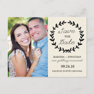 Laurel Save-the-Date-Fotopostkarte / Creme Ankündigungspostkarte