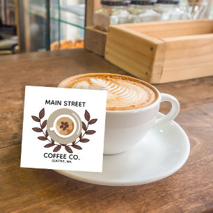 Laurel und Coffee Cup Kleinunternehmen Quadratische Visitenkarte