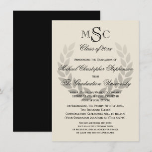 Laurel Wappen Monogram Classic Uni-Abschluss I Einladung