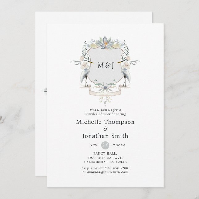 Laurel Wappen Monogram Lakeside Couples Dusche Einladung (Vorne/Hinten)