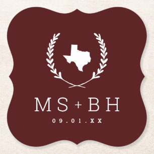Laurel Wappen Texas Wedding Monogram Burgund Untersetzer