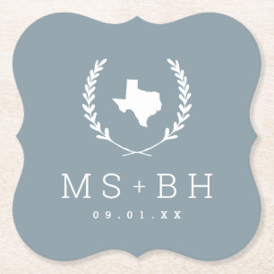 Laurel Wappen Texas Wedding Monogram   Dusty Blue Untersetzer