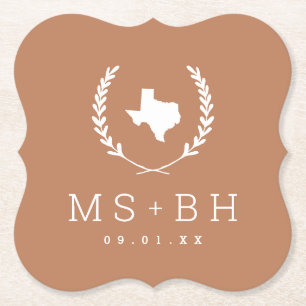 Laurel Wappen Texas Wedding Monogram Terra Cotta Untersetzer