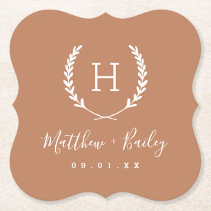 Laurel Wappen Wedding Monogram Terra Cotta Untersetzer