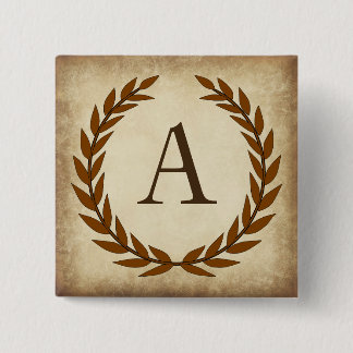 Laurel Wreath Aged Papyrus Monogram Initial A Button