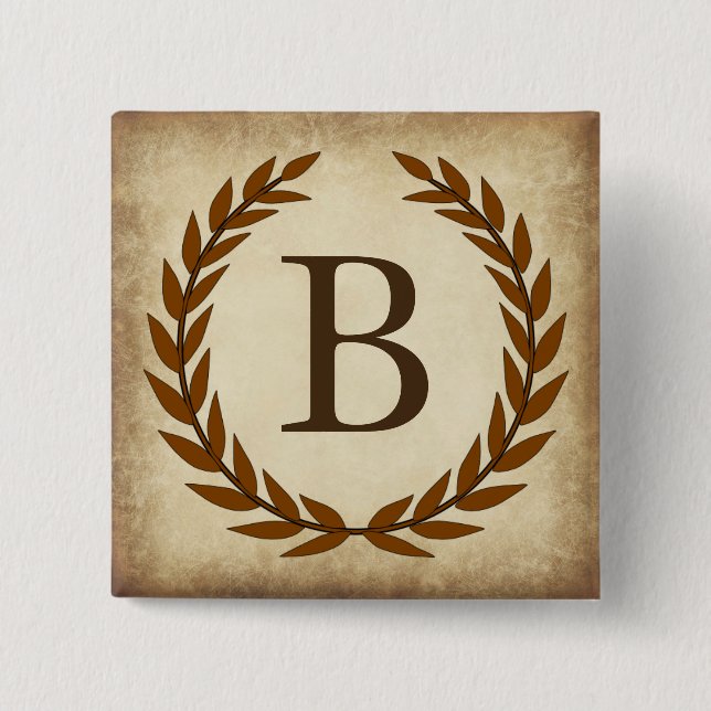 Laurel Wreath Aged Papyrus Monogram Initial B Button (Vorderseite)