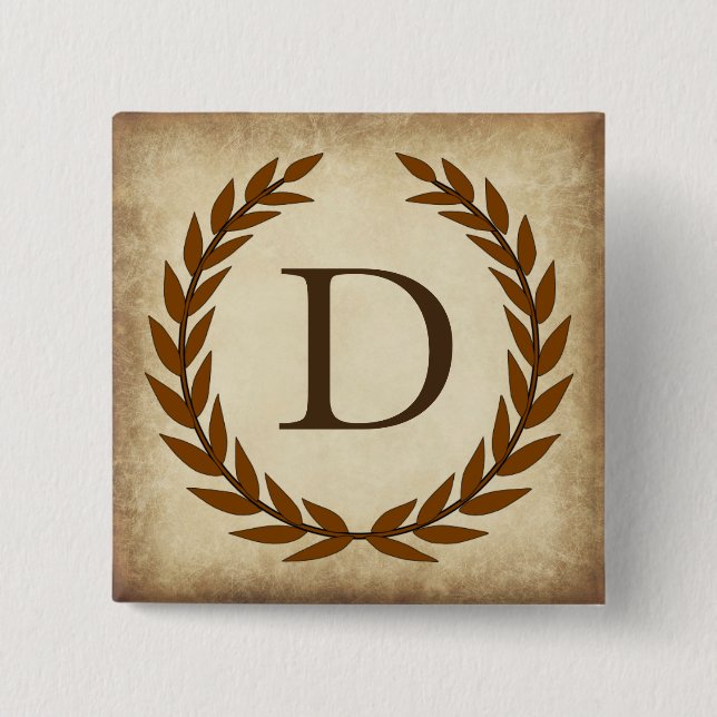 Laurel Wreath Aged Papyrus Monogram Initial D Button (Vorderseite)