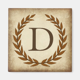 Laurel Wreath Aged Papyrus Monogram Initial D Magnet