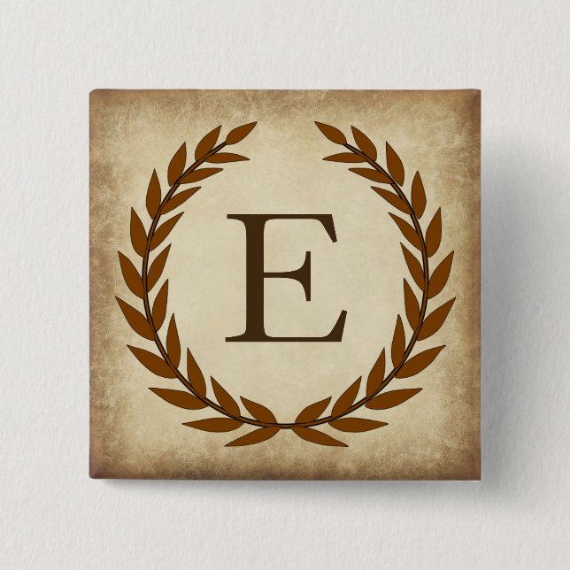 Laurel Wreath Aged Papyrus Monogram Initial E Button (Vorderseite)