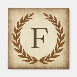 Laurel Wreath Aged Papyrus Monogram Initial F Magnet