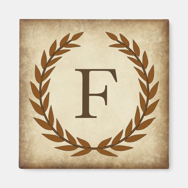 Laurel Wreath Aged Papyrus Monogram Initial F Magnet (Vorne)