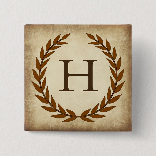 Laurel Wreath Aged Papyrus Monogram Initial H Button (Vorderseite)
