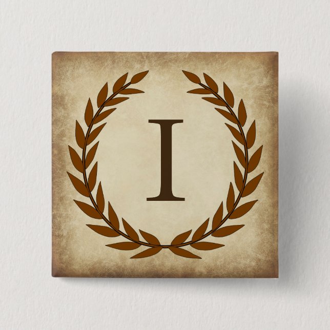 Laurel Wreath Aged Papyrus Monogram Initial I Button (Vorderseite)