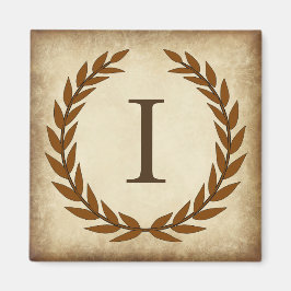 Laurel Wreath Aged Papyrus Monogram Initial I Magnet