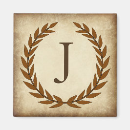 Laurel Wreath Aged Papyrus Monogram Initial J Magnet