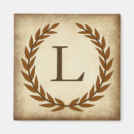 Laurel Wreath Aged Papyrus Monogram Initial L Magnet