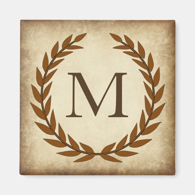 Laurel Wreath Aged Papyrus Monogram Initial Magnet (Vorne)
